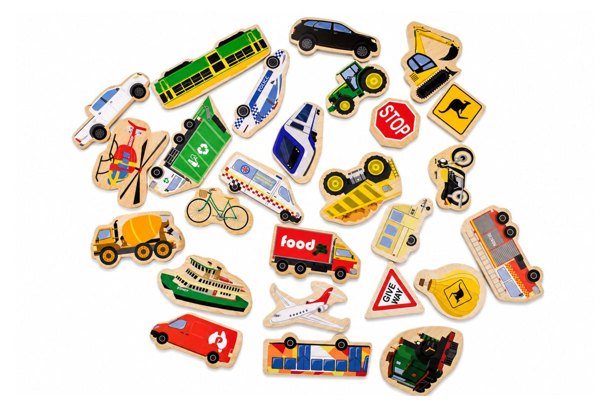 Fridge Friends Magnetic Aussie Vehicles - 26 Wooden Pieces – Isle Kids
